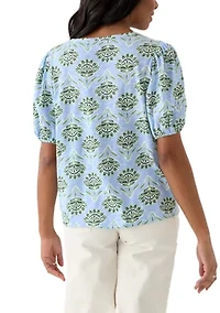 Women's Smocked Shoulder Printed Top