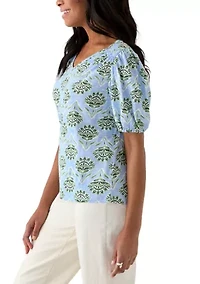 Women's Smocked Shoulder Printed Top