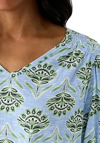 Women's Smocked Shoulder Printed Top