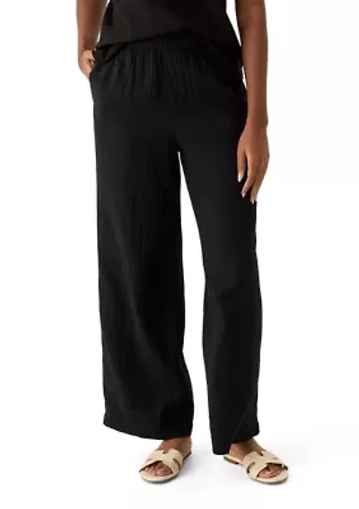 Women's Mid Rise Pull On Wide Leg Solid Pants