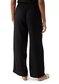 Women's Mid Rise Pull On Wide Leg Solid Pants