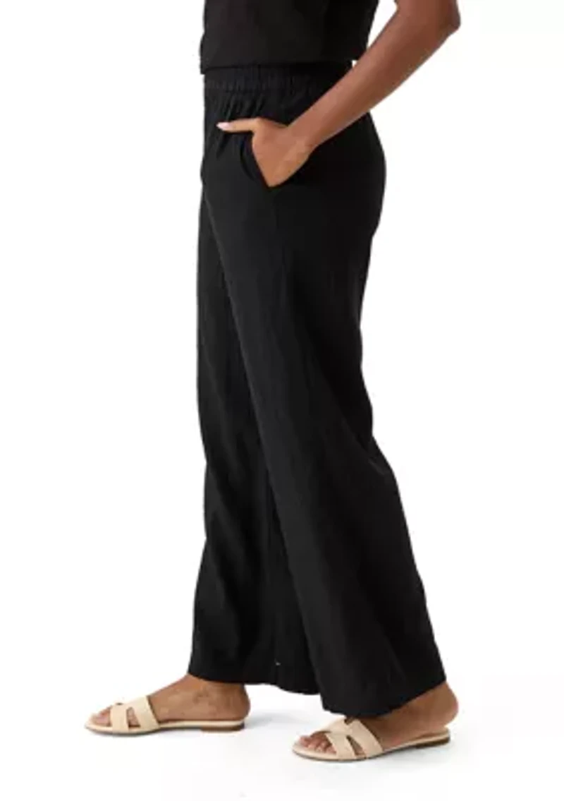 Women's Mid Rise Pull On Wide Leg Solid Pants