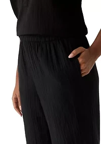 Women's Mid Rise Pull On Wide Leg Solid Pants