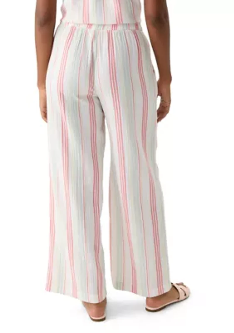 Women's Mid Rise Pull On Wide Leg Striped Pants