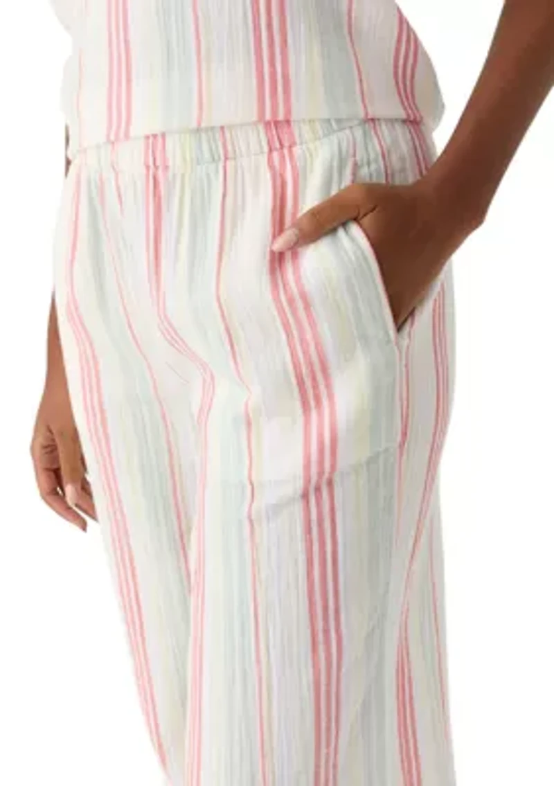 Women's Mid Rise Pull On Wide Leg Striped Pants
