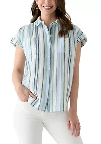 Women's Short Sleeve Shirred Shoulder Camp Shirt