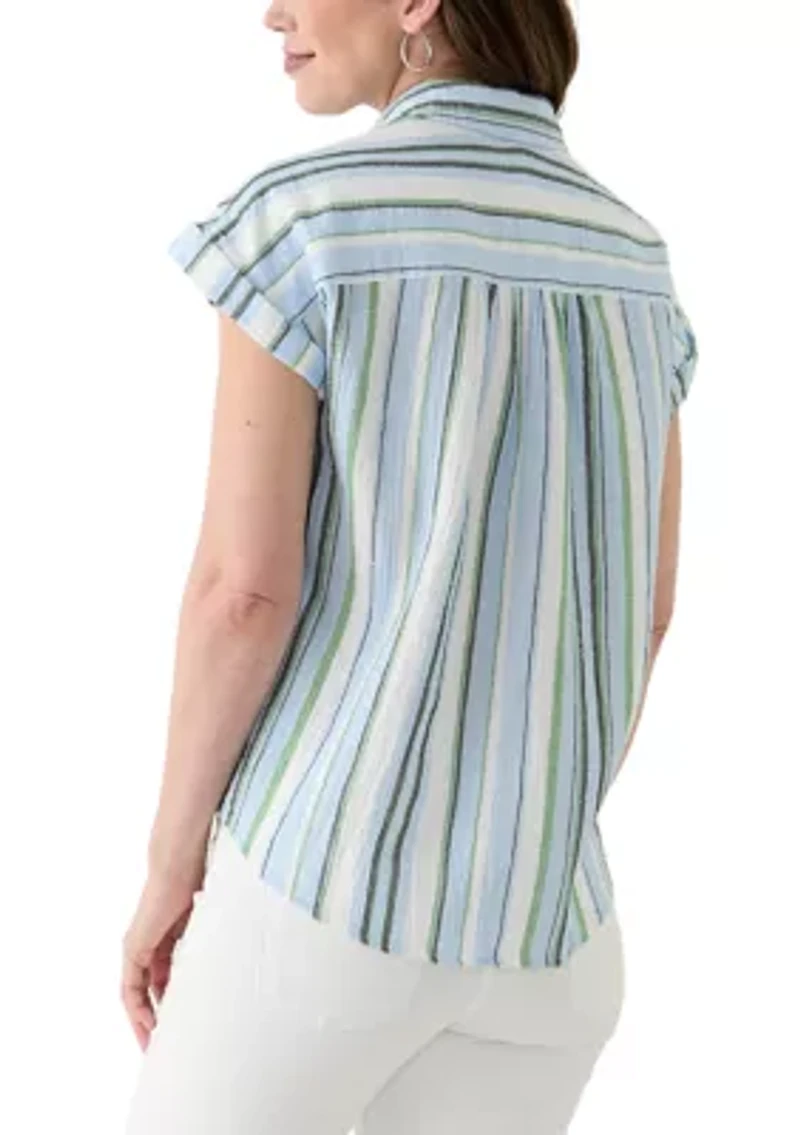 Women's Short Sleeve Shirred Shoulder Camp Shirt