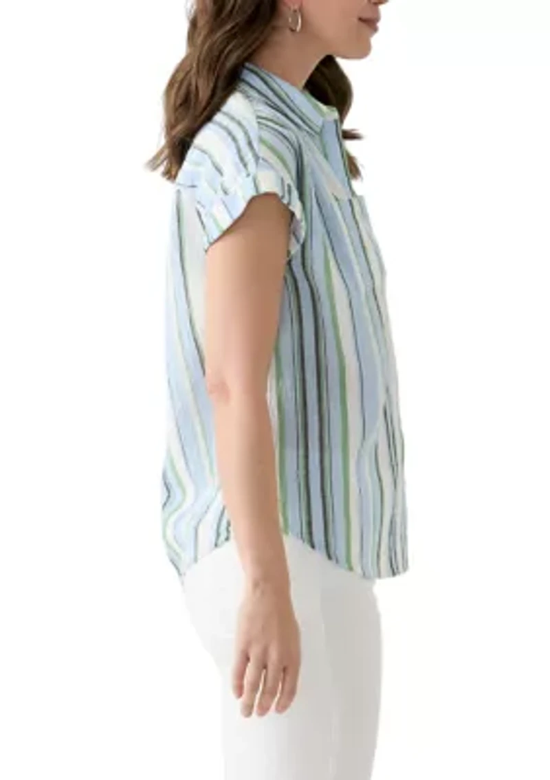 Women's Short Sleeve Shirred Shoulder Camp Shirt