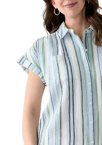 Women's Short Sleeve Shirred Shoulder Camp Shirt