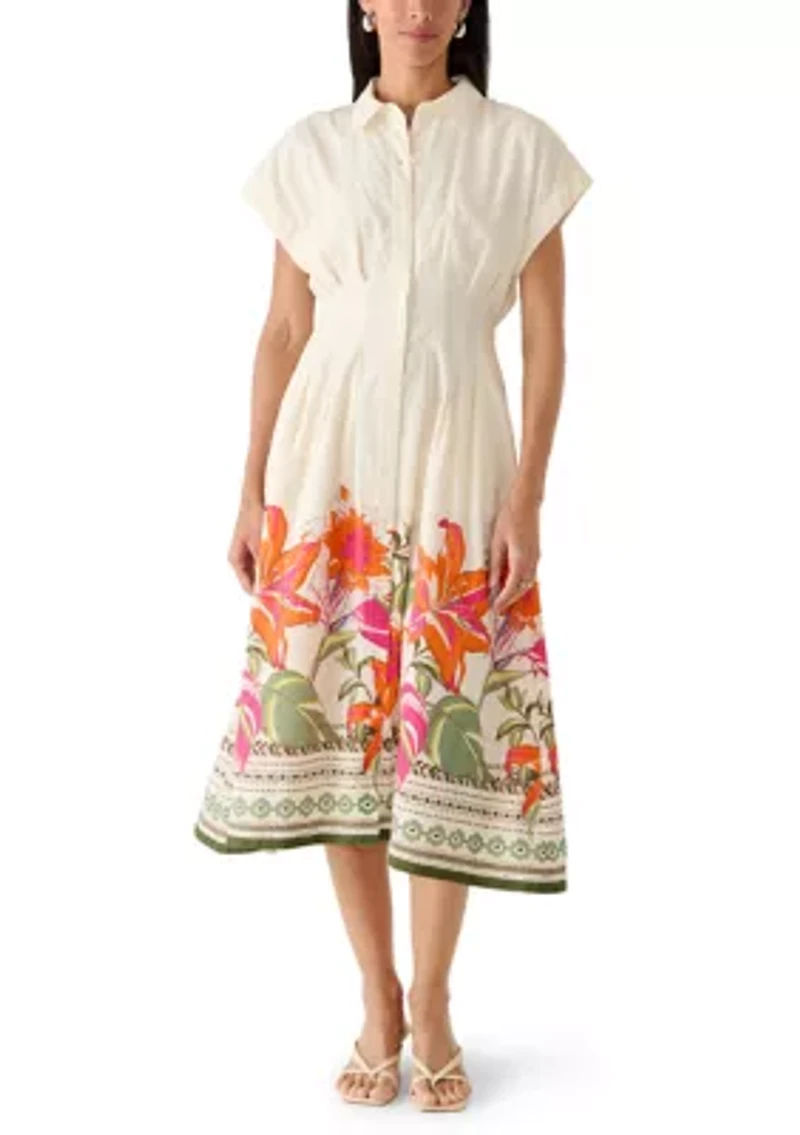 Women's Dolman Sleeve Pleated Waist Midi Dress