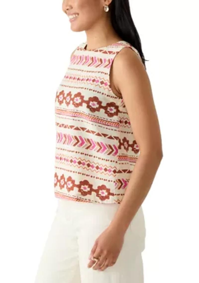 Women's Button Back Woven Tank