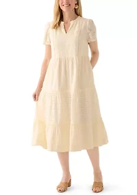 Women's Short Sleeve Flutter Eyelet Midi Dress