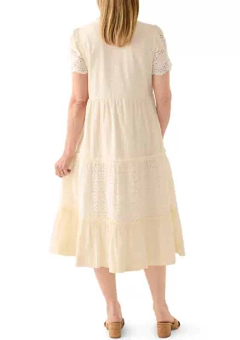 Women's Short Sleeve Flutter Eyelet Midi Dress