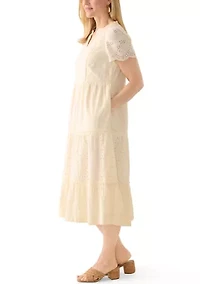 Women's Short Sleeve Flutter Eyelet Midi Dress