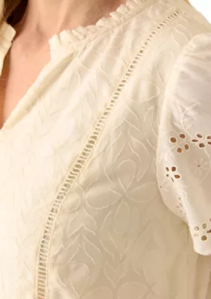 Women's Short Sleeve Flutter Eyelet Midi Dress