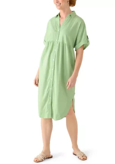 Women's Short Sleeve Button Front Midi Dress