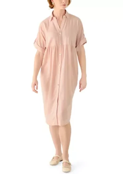 Women's Short Sleeve Button Front Midi Dress