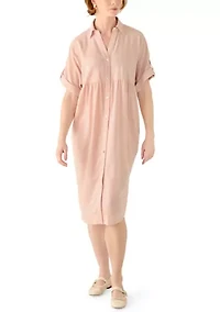 Women's Short Sleeve Button Front Midi Dress