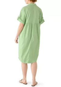 Women's Short Sleeve Button Front Midi Dress