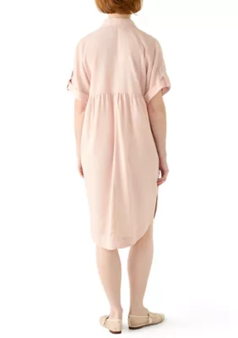 Women's Short Sleeve Button Front Midi Dress