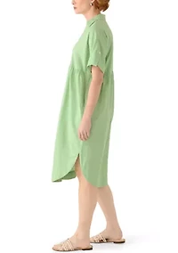 Women's Short Sleeve Button Front Midi Dress