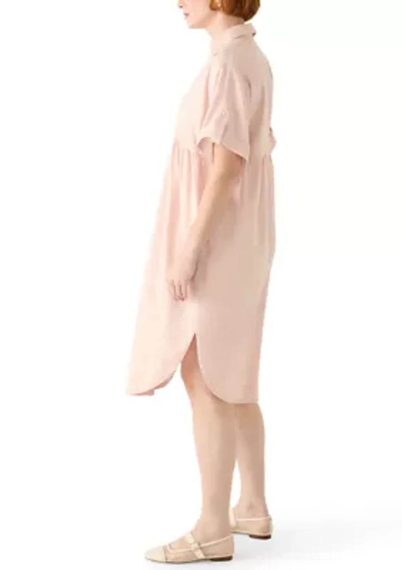 Women's Short Sleeve Button Front Midi Dress