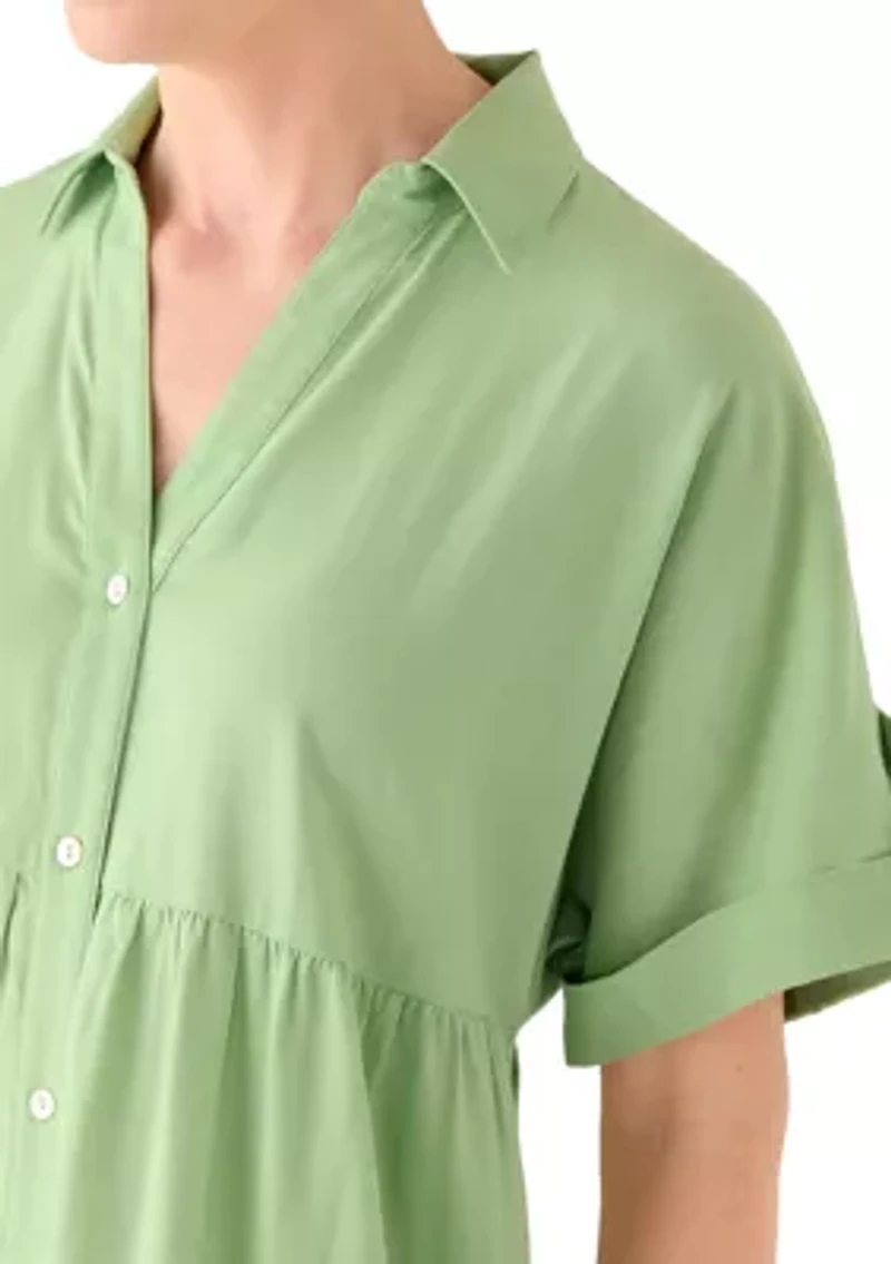 Women's Short Sleeve Button Front Midi Dress