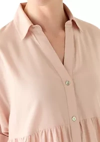 Women's Short Sleeve Button Front Midi Dress