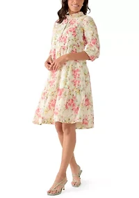 Women's Long Sleeve Mixed Print Shirtdress