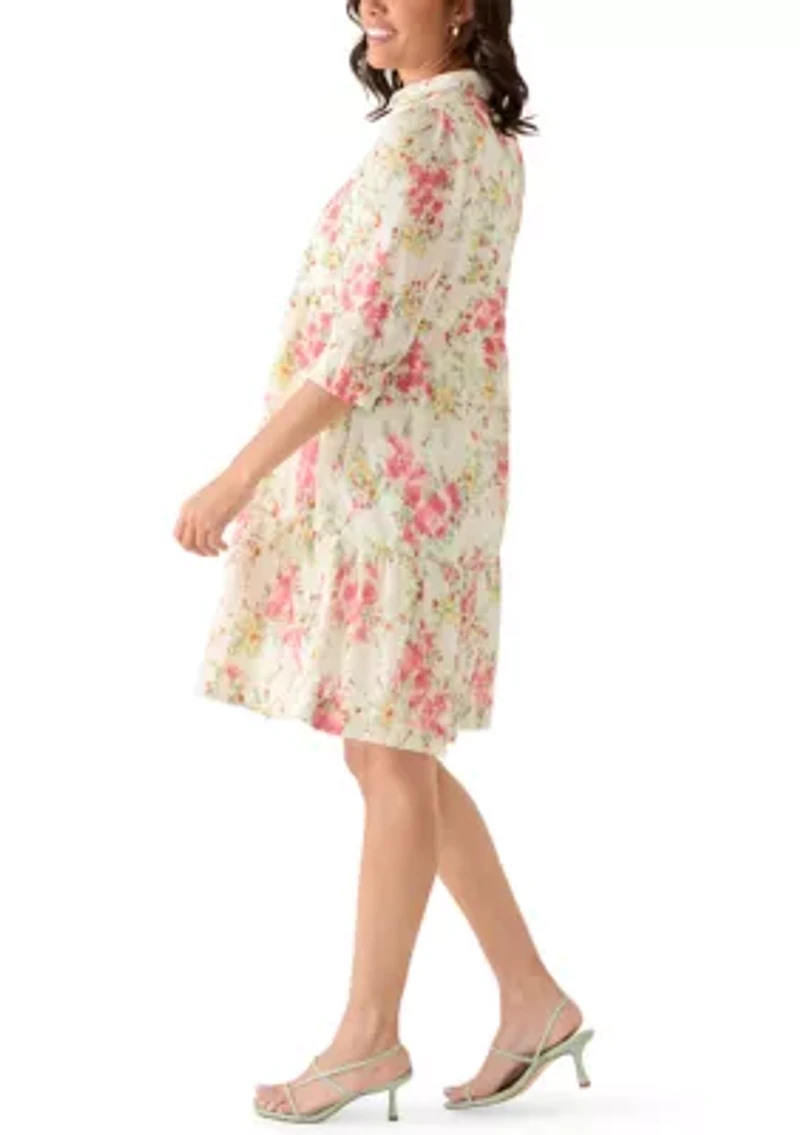 Women's Long Sleeve Mixed Print Shirtdress