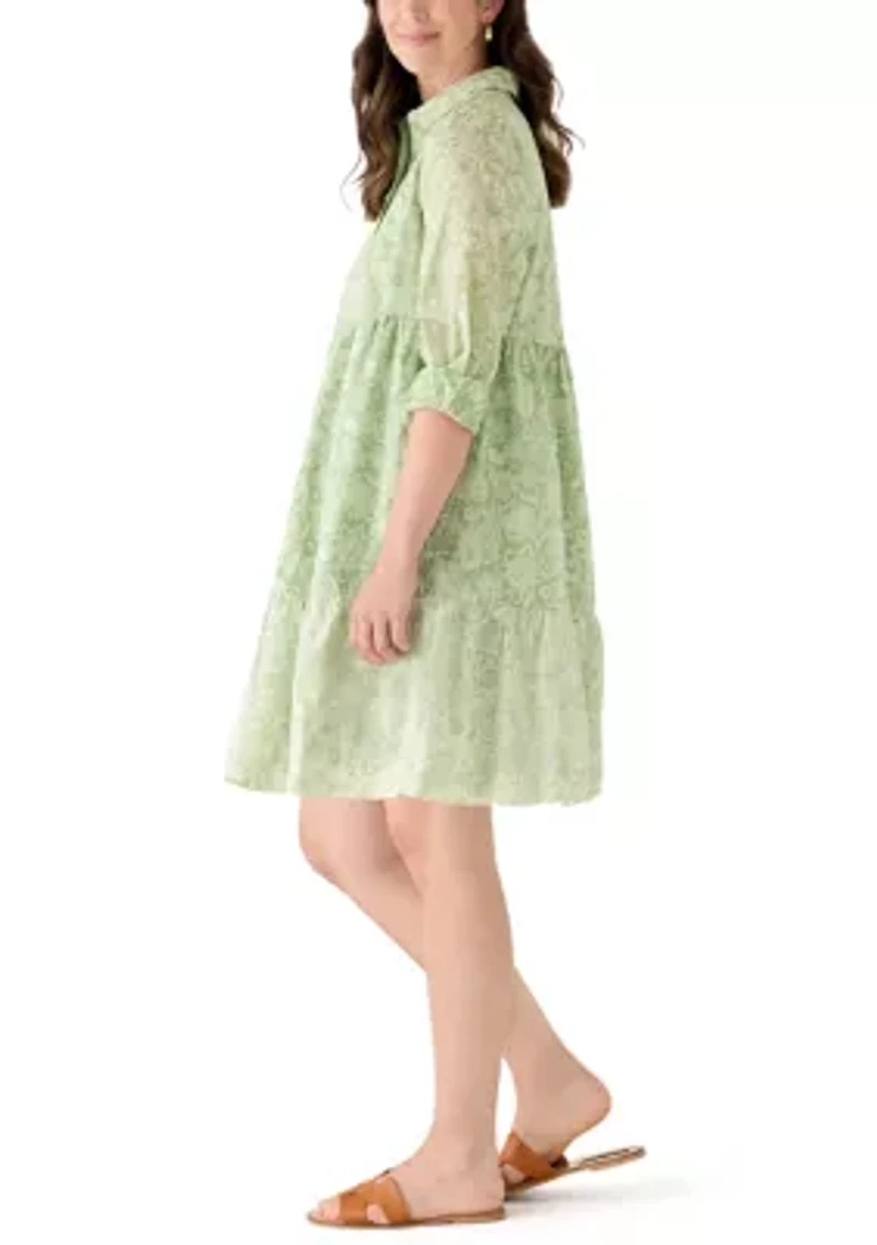 Women's Long Sleeve Mixed Print Shirtdress