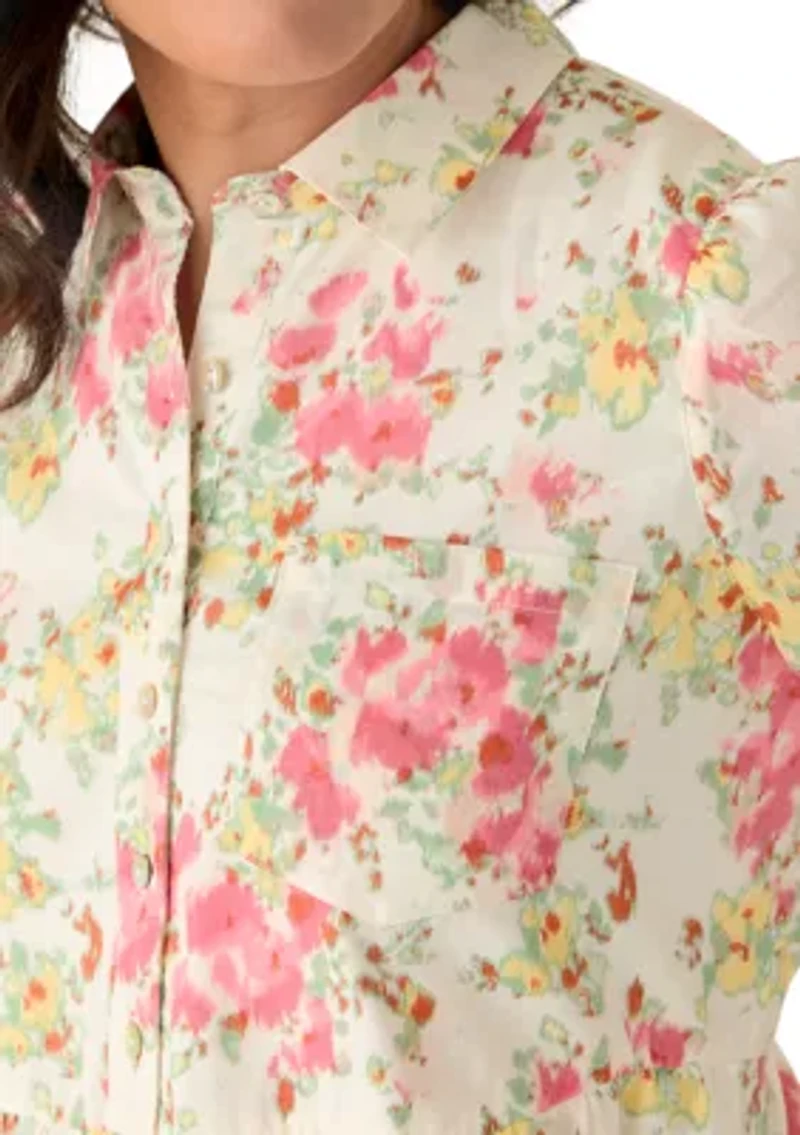 Women's Long Sleeve Mixed Print Shirtdress