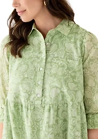 Women's Long Sleeve Mixed Print Shirtdress