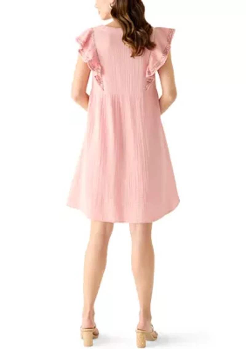 Women's Embroidered Flutter Peasant Dress