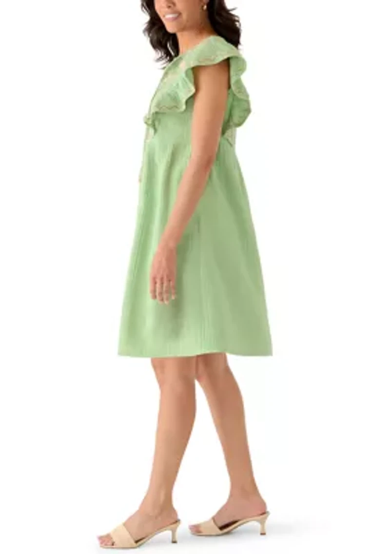 Women's Embroidered Flutter Peasant Dress