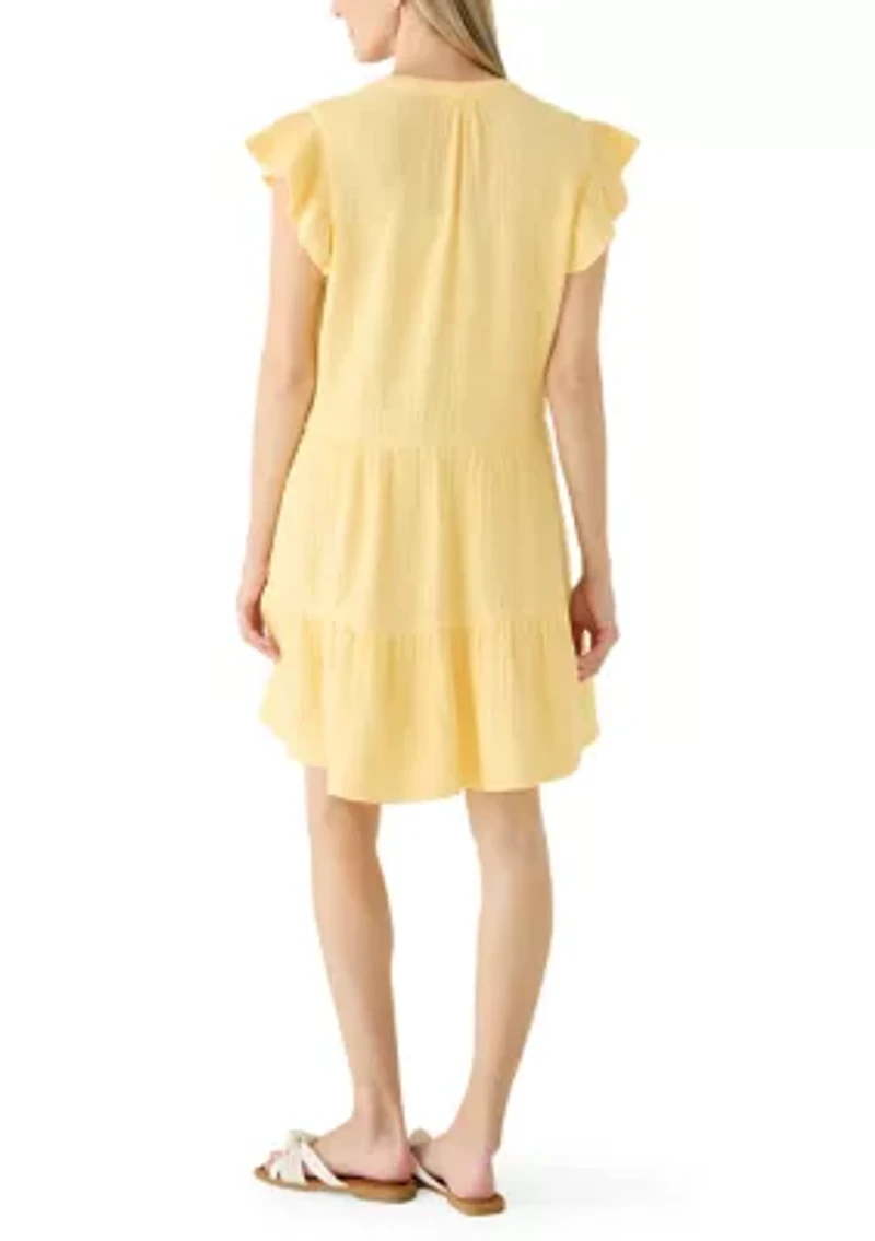 Women's Short Sleeve Gauze Tiered Mini Dress