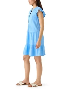 Women's Short Sleeve Gauze Tiered Mini Dress