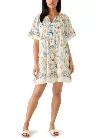 Women's Pleated Print Tiered Mini Dress