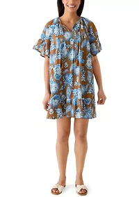Women's Pleated Print Tiered Mini Dress