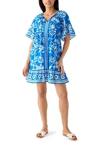 Women's Pleated Print Tiered Mini Dress