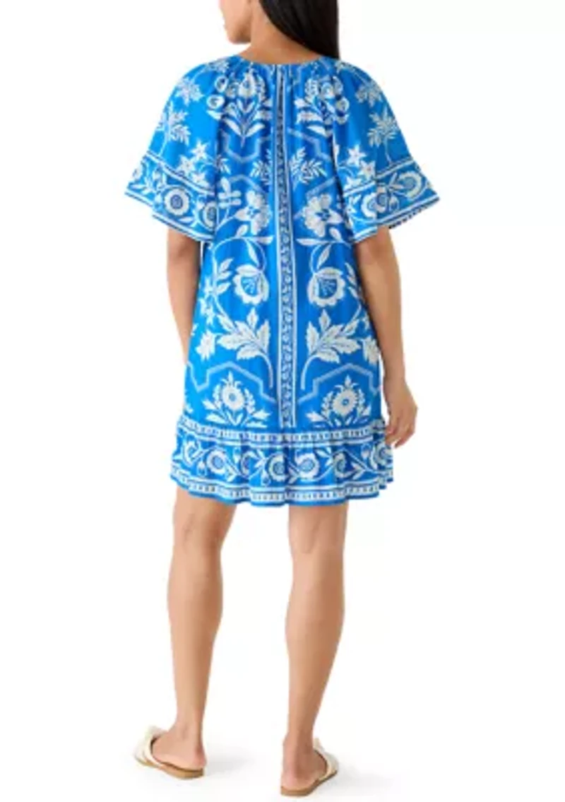 Women's Pleated Print Tiered Mini Dress
