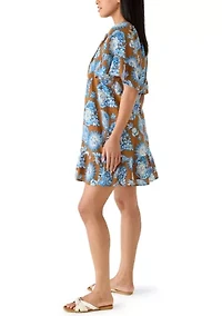 Women's Pleated Print Tiered Mini Dress