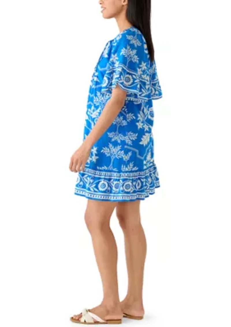 Women's Pleated Print Tiered Mini Dress