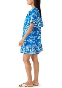Women's Pleated Print Tiered Mini Dress
