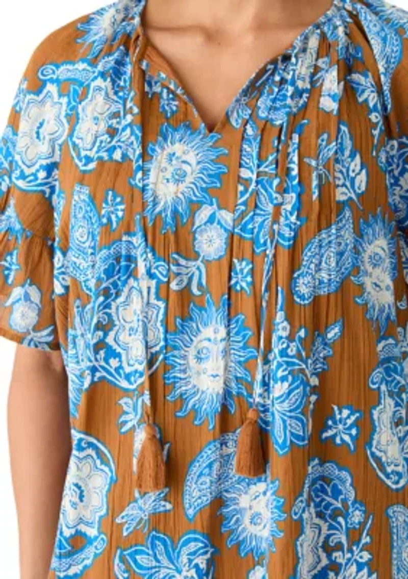 Women's Pleated Print Tiered Mini Dress
