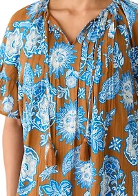 Women's Pleated Print Tiered Mini Dress