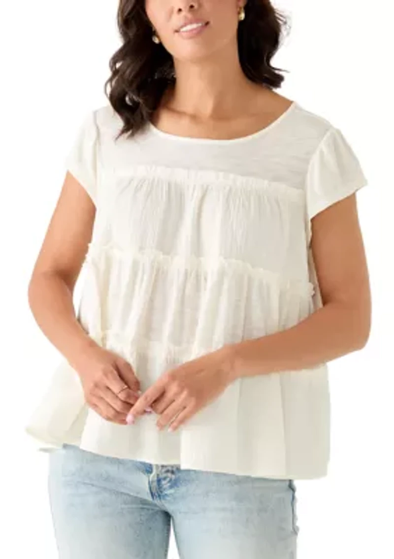 Women's Short Sleeve Mixed Media Tiered Top
