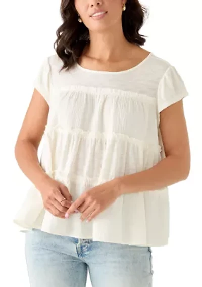 Women's Short Sleeve Mixed Media Tiered Top