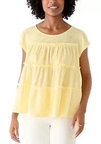 Women's Short Sleeve Mixed Media Tiered Top