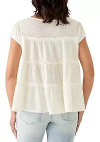 Women's Short Sleeve Mixed Media Tiered Top